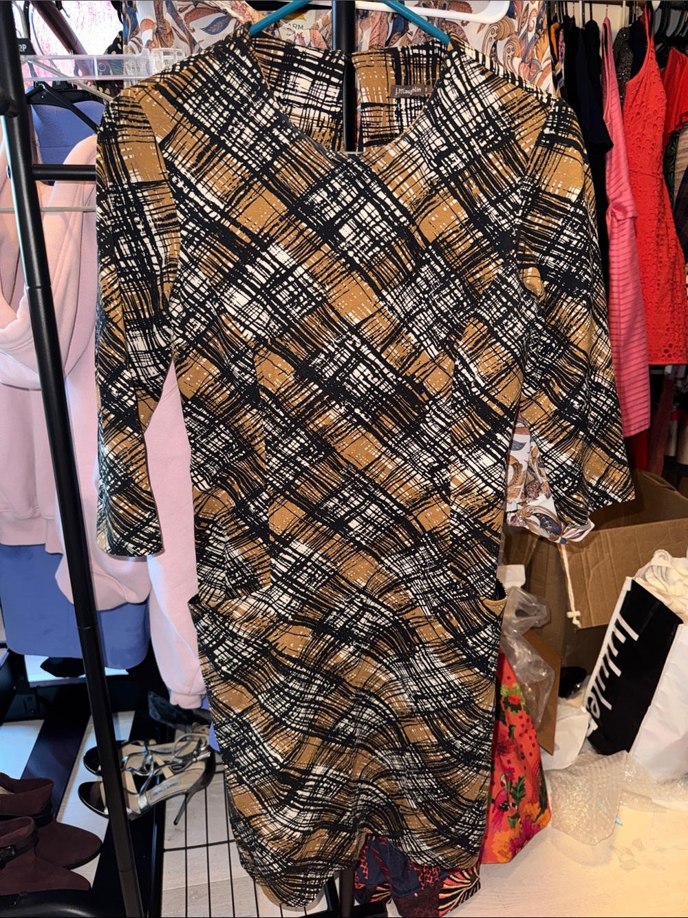J. McLaughlin Abstract Plaid Midi Dress